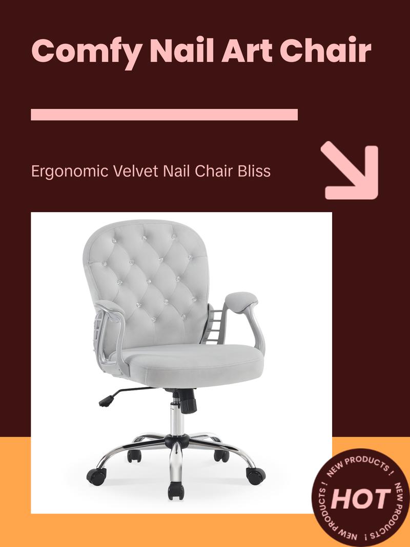 BarberPub Comfy Nail Art Chair with Lumbar Support Adjustable Home Office Chairs with 360° Swivel Wheels 3567 Pink Grey Velvet Fabric Ergonomic Design for Manicurists & Clients