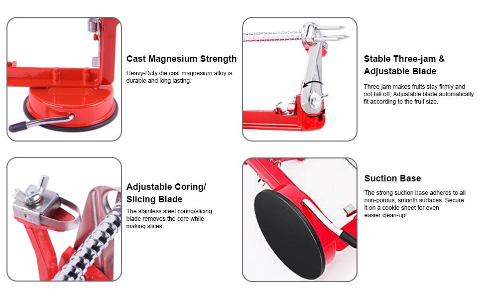 Apple Peeler Corer Slicer with Suction Base – Hand Crank Spiral Cutter Apple Peeler Corer Slicer with Suction Base – Hand Crank Spiral Cutter