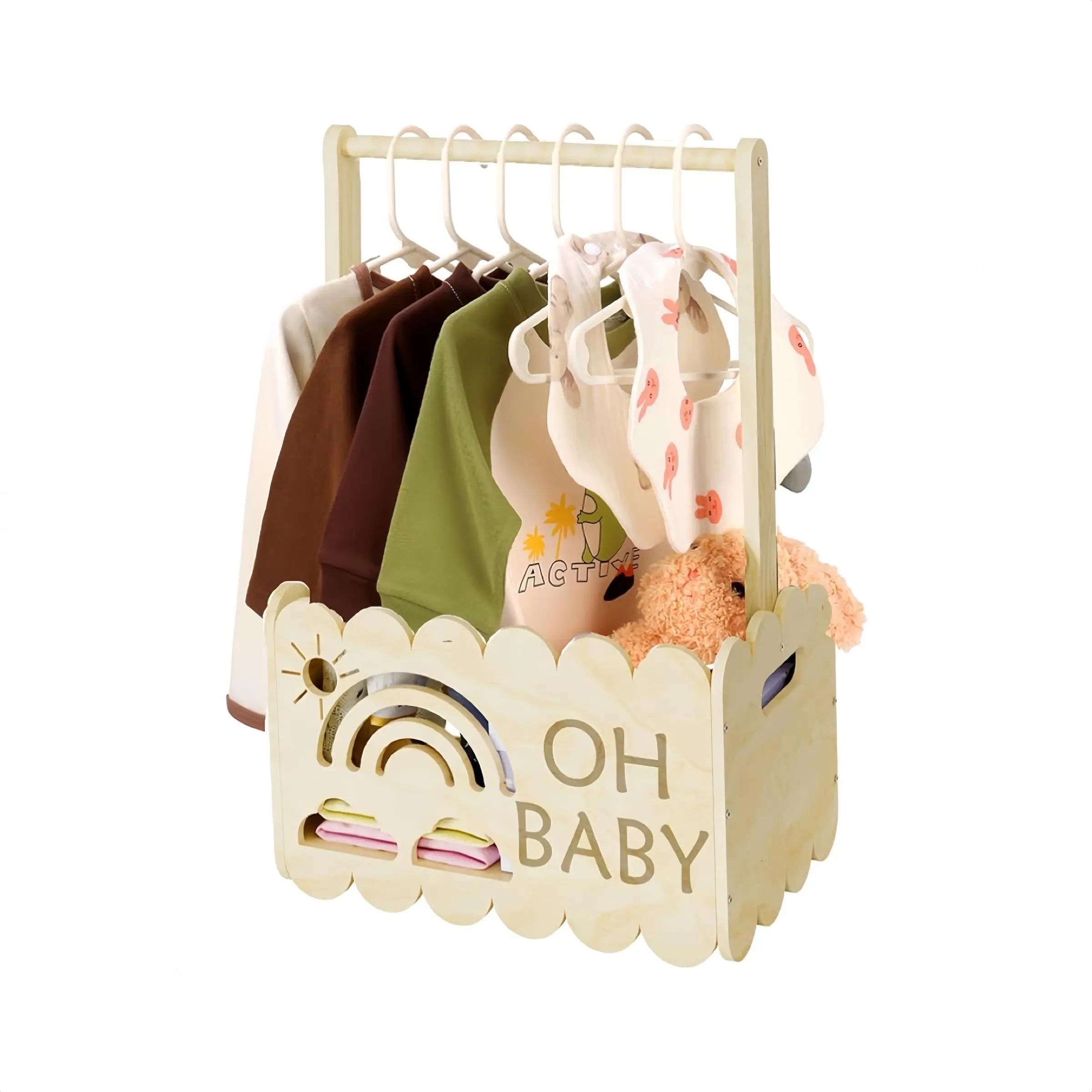 Wooden Baby Shower Crate Closet, Unique Wooden Storage Basket for Boys and Girls, Perfect Welcome Baby Gifts for New Parents, Clothes Baskets, Nursery Baskets