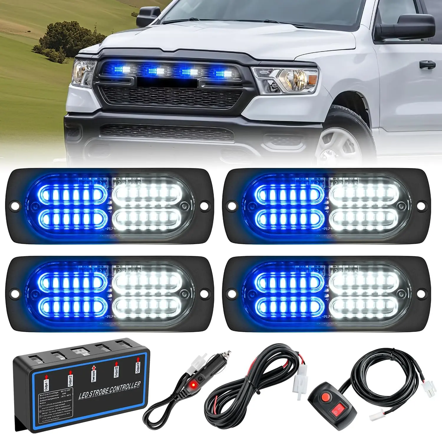 Nilight 4PCS 24LED Strobe Flash Work Lights - 12V-24V Double Row Aluminum Base Safety Alert Lights with Sync Feature, Controller, Surface Mount, Hard Wire/Plug-in Kit, Semi Truck & Car Accessories, Truck Accessories, Semi Truck Accessories