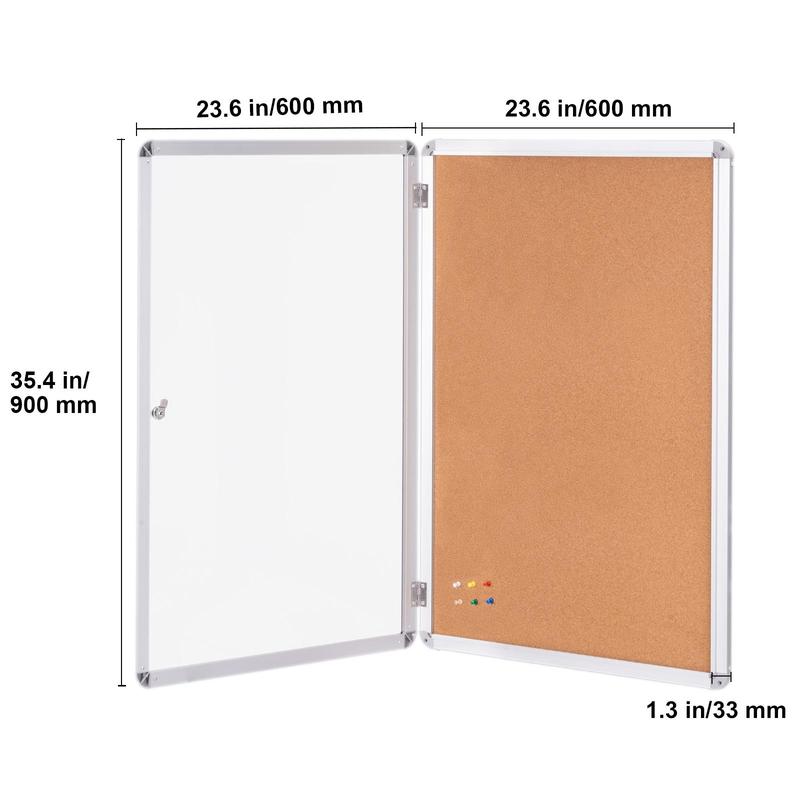 VEVOR 36"x24" Enclosed Cork Board with Aluminum Frame –  Lockable Bulletin Board with Acrylic Door & 2 Keys – Weather-Resistant Wall Display Case for School,  Home, Office