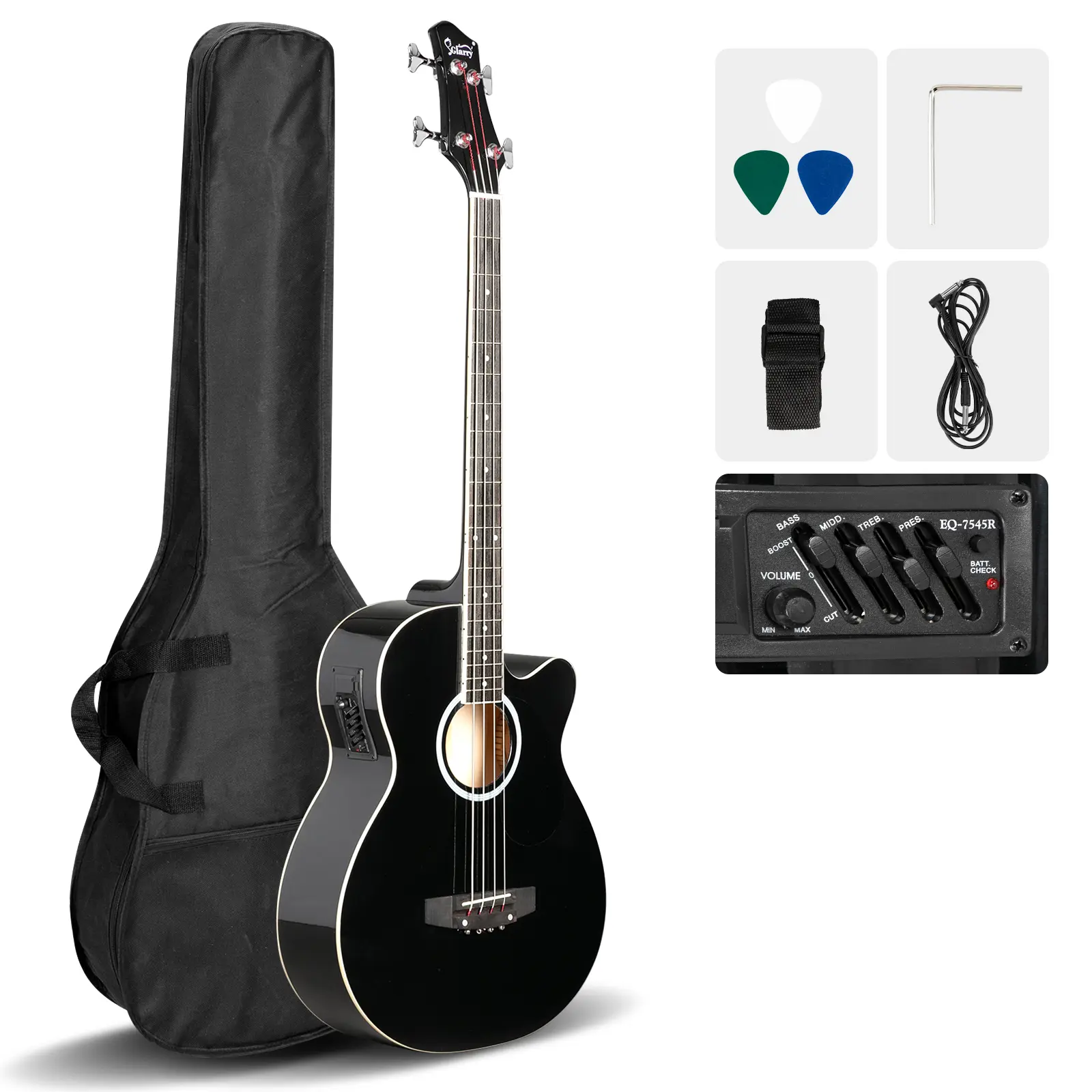 44.5" Body Full Size Basswood ABS Electric Acoustic Bass Guitar Starter Kit for Beginners - Premium 4-Band EQ-7545R Preamp, 4.8 lbs, Bag, Instrument Cable, Guitar Strap & More, Middle Musical Gift for Festivals, Stable Tuning Pegs, Shoulder Strap Guitars