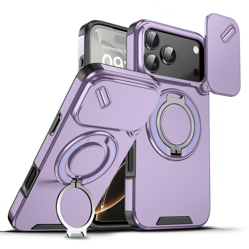 For iPhone 17 16 15 14 13 12 Pro Max with Camera Protector Case, 360 Rotated Ring Kickstand Holder Military Grade Shockproof Protective Cover