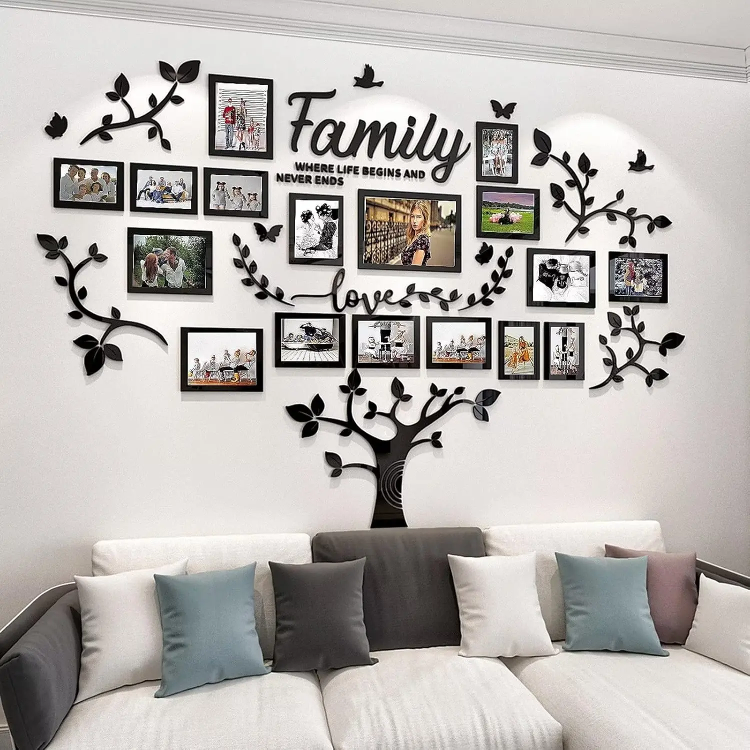 Federedevo 3D Acrylic Figure Family Tree Decorative Wall Sticker - DIY Collage with Picture Frames, Eclectic Home Decor for Living Room, Bedroom Decorations, Mother's Day Gift