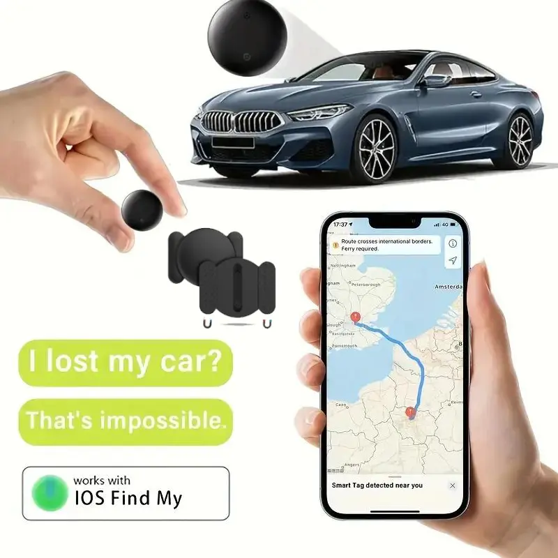 Apple Find My Compatible Mini GPS Tracker Tags (iOS Only), Lifetime Free Subscription Real-Time Global Vehicle Locator, Hidden Magnetic Shell Stealth Anti-Theft Tracking Tag for Car & Assets