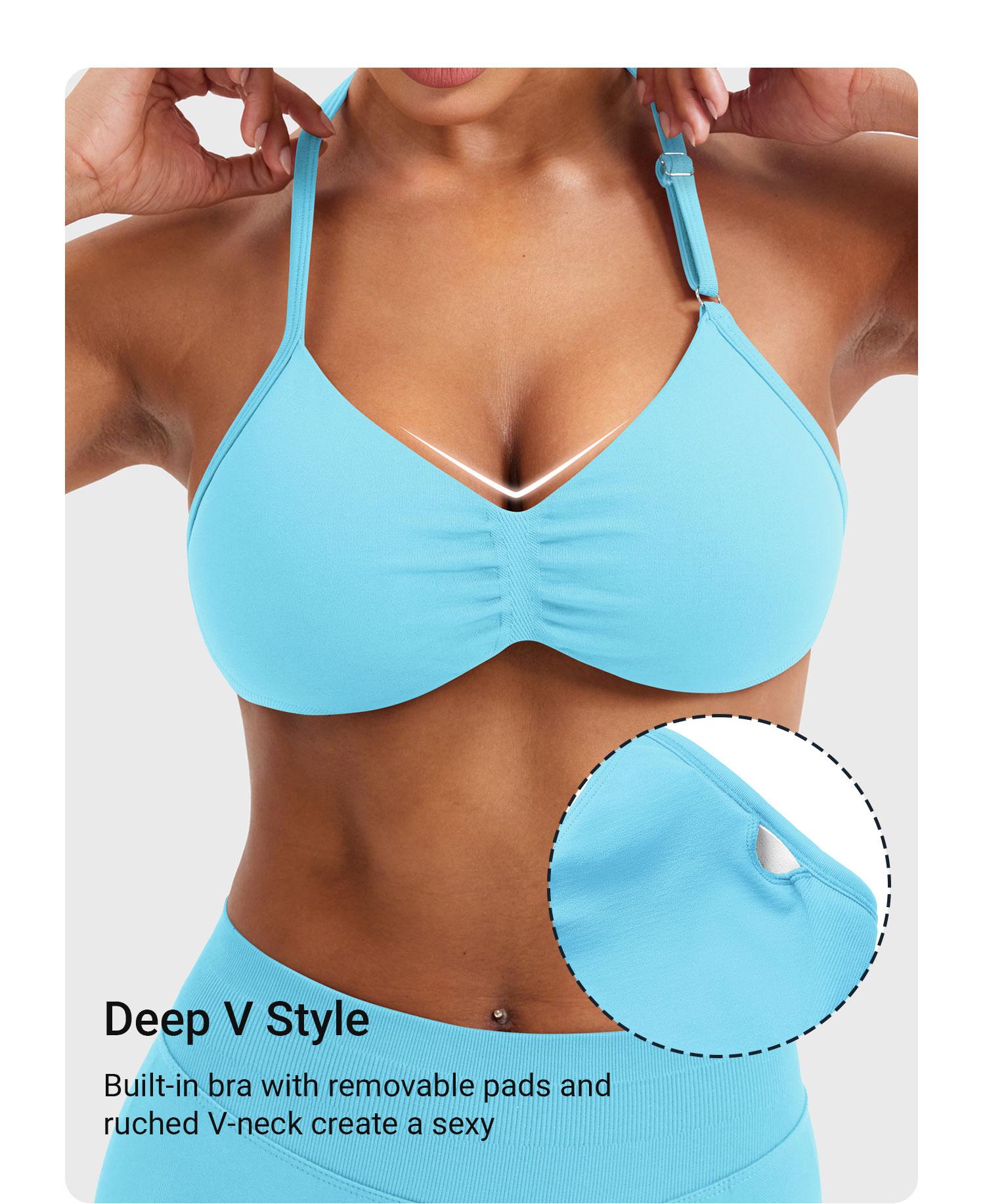 YEOREO SoftHue Impact Strappy Halter Bra for Sports Women Workout Padded Gym Yoga Bra