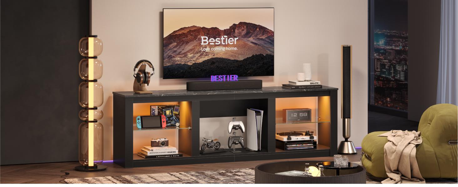 Bestier 70 Inch TV Stand for TV up to 80", LED Entertainment Center with Glass Shelves for Living Room Bestier 70 Inch TV Stand for TV up to 80", LED Entertainment Center with Glass Shelves for Living Room