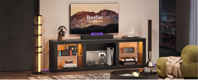 Bestier 70 Inch TV Stand for TV up to 80", LED Entertainment Center with Glass Shelves for Living Room Bestier 70 Inch TV Stand for TV up to 80", LED Entertainment Center with Glass Shelves for Living Room