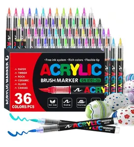 36 Color Acrylic Paint Pens, Soft Brush Tip Acrylic Paint Markers,Quick-Drying Waterproof Acrylic Markers for Canvas, Rock Painting, Wood, Stone, Glass, Ceramic, Fabric Painting, DIY Crafts