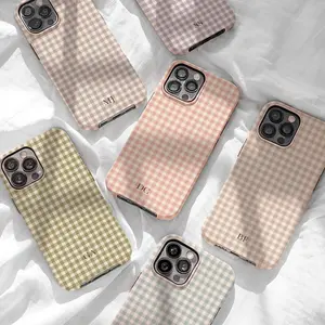 Boho Gingham Personalized Monogram TPU Phone Case with Initials & Camera Lens Protector, Compatible with iPhone 17 16 15 14 13 12 11 Pro Max Plus Air
