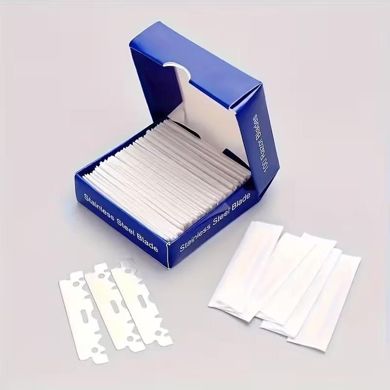 100pcs Stainless Steel Half-Edge Razor Blades for Haircuts - Vintage Manual Shaving Tools, Professional Barber Supplies