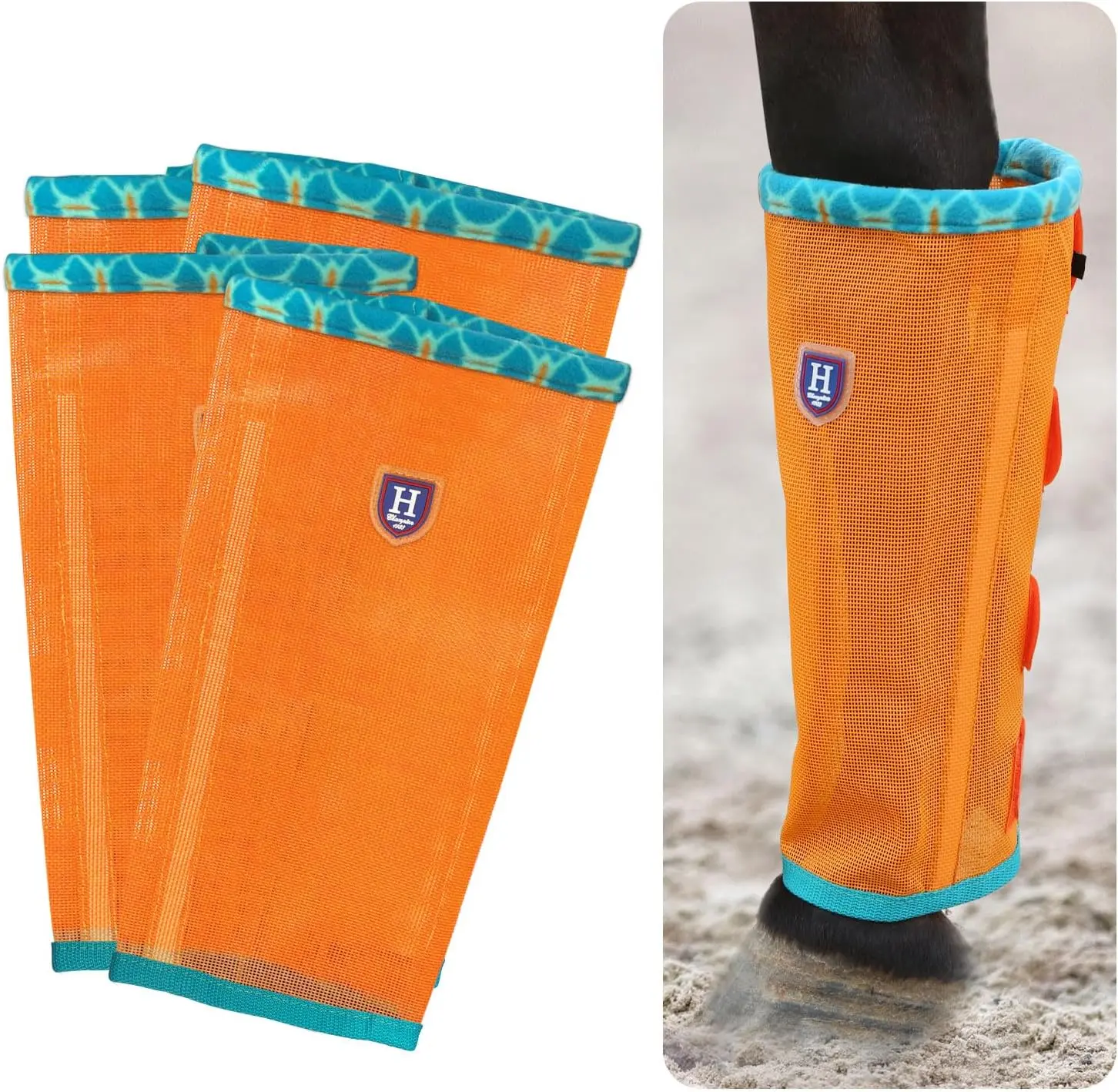 Harrison Howard Equestrian Fleece-Trim Fly Boots - Stylish Pattern, Ultimate Comfort, Equestrian Supplies