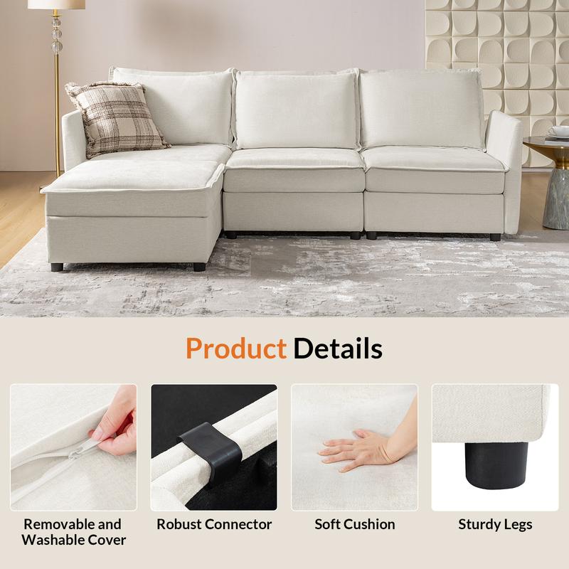 [Multipule Packages] Hulala Victoria Oversized Soft Sectional Sofa with Storage(Optional Seat), 1.5x Extra-wide Seat, Soft Cushion, Concealed Compartments, Modular Design, Easy Assembly Folding Storage, Ottoman Bench sofa, Couch, Lounge