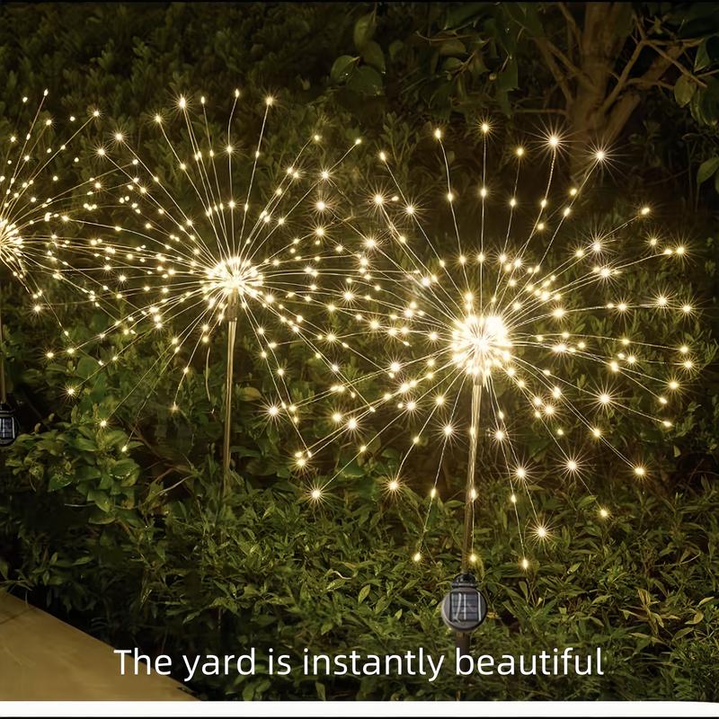 2/4/6pcs Solar Powered 120LED Pole Fireworks Lights, Outdoor Waterproof Garden Lights, 8 Lighting Modes, Patio, Balcony B&B Scenario Camping Party Decoration, Carnival Outdoor Summer Ambient Lights
