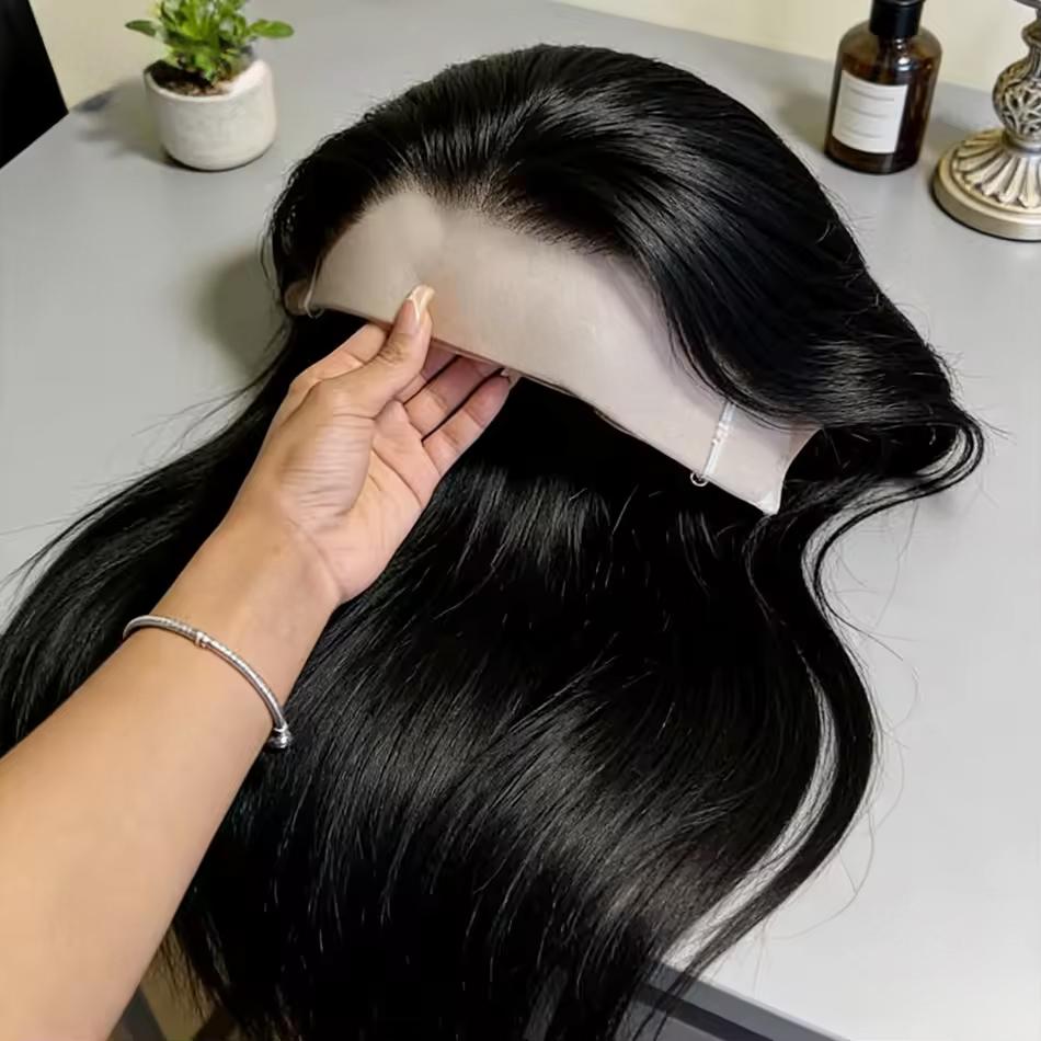 Glueless Straight Human Hair Wig With Bangs 180% Density 6X4 Lace Closure Wigs Middle Part Lace Wear And Go Wigs For Women Brazilian Smooth Hair Hd Transparent Lace Wigs