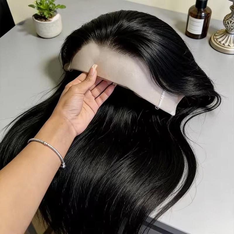 Glueless Straight Human Hair Wig With Bangs 180% Density 6X4 Lace Closure Wigs Middle Part Lace Wear And Go Wigs For Women Brazilian Smooth Hair Hd Transparent Lace Wigs