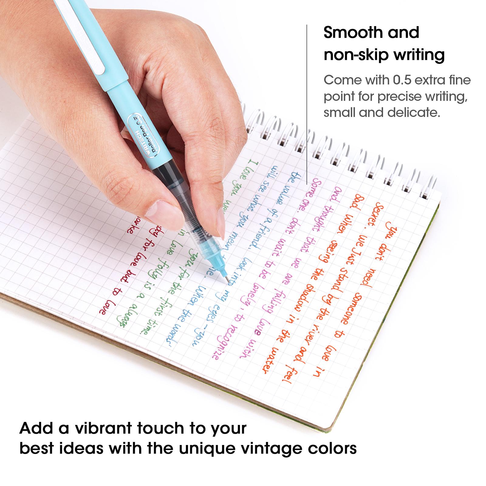 WRITECH Liquid Ink Rollerball, 0.5mm Extra Fine Point, Smooth Writing Quick Dry Roller Pens 8 Assorted Colors for Journaling, Drawing & Sketching (Vintage)