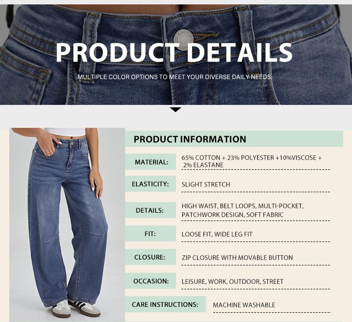 KatchMe Women's Vintage Chic Mid-Rise Denim Dart Seam Wide Leg Jeans, Versatile Multi-Pocket Trousers, Minimalist Women's Bottom, Street Womenswear