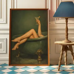 Vintage Western Dirty Martini Wall Art - Sage Green Bathroom Poster- B1kini Poster