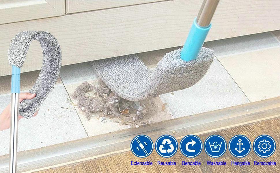 Retractable Gap Dust Cleaner with Extension Pole (36 to49 inches), Piece Bendable Flexible Duster with 2 ReusableMicrofiber Dusting Cloths & Soft Bristles, Wet & Dry DustBrush for Cleaning Under Furniture, Appliances, HighCeilings, Bed Household Gaps