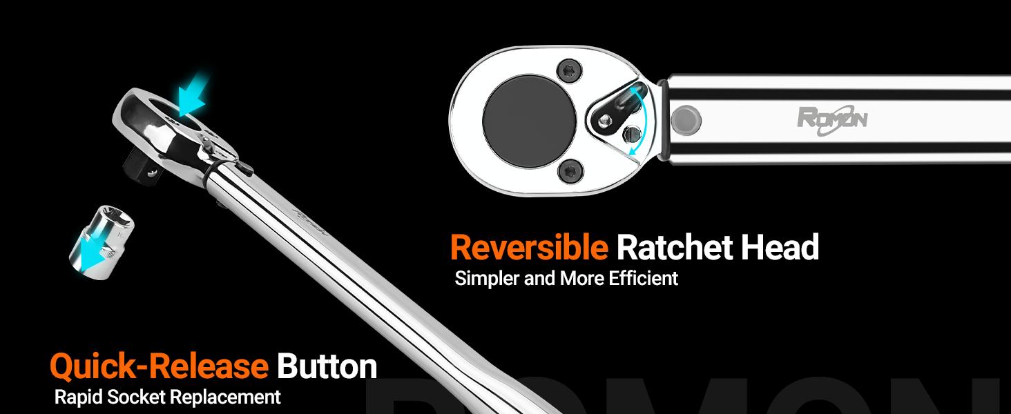 ROMON Torque Wrench 1/2 Inch, 5 Pcs Drive Click Torque Wrench Set, Dual-direction Torque Wrenches 27.1-203.5N.m/20-150ft.lb, 72-tooth, ±4% High Precision For Motorcycle, Car