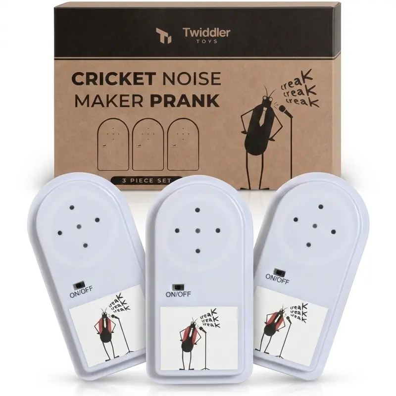 3-Piece Cricket Noise Maker Twiddler Toys - Hidden Sound, 4 Real Chirp Tones, On/Off Switch, Adhesive Backing, 6-Month Durability, Easy to Use Prank Gag Gift for Ages 6+ (Creative Prank Prop)