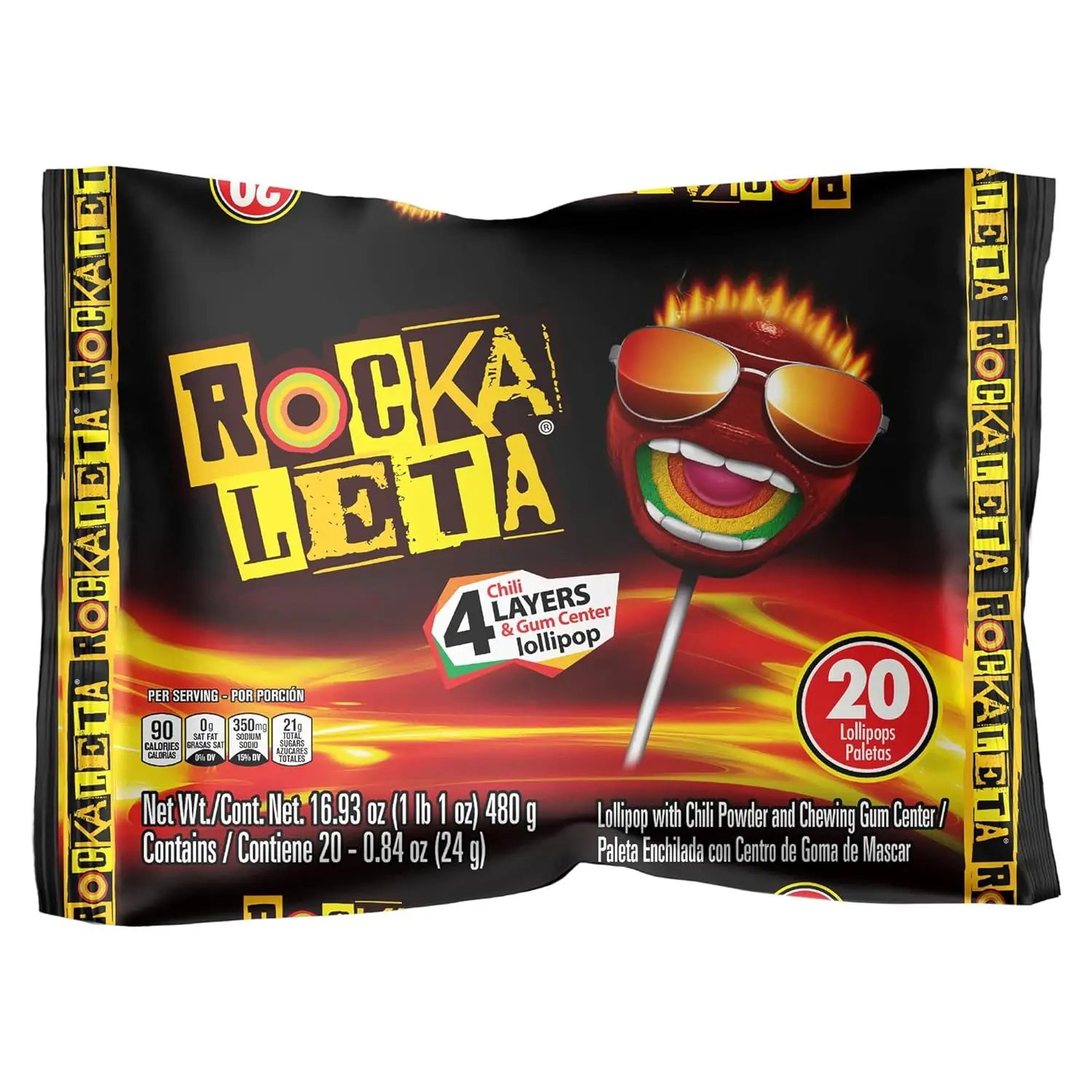 Rockaleta (20 Pack) - Spicy and Sweet Layered Hard Candy with Chili and Fruity Flavors, Dulces