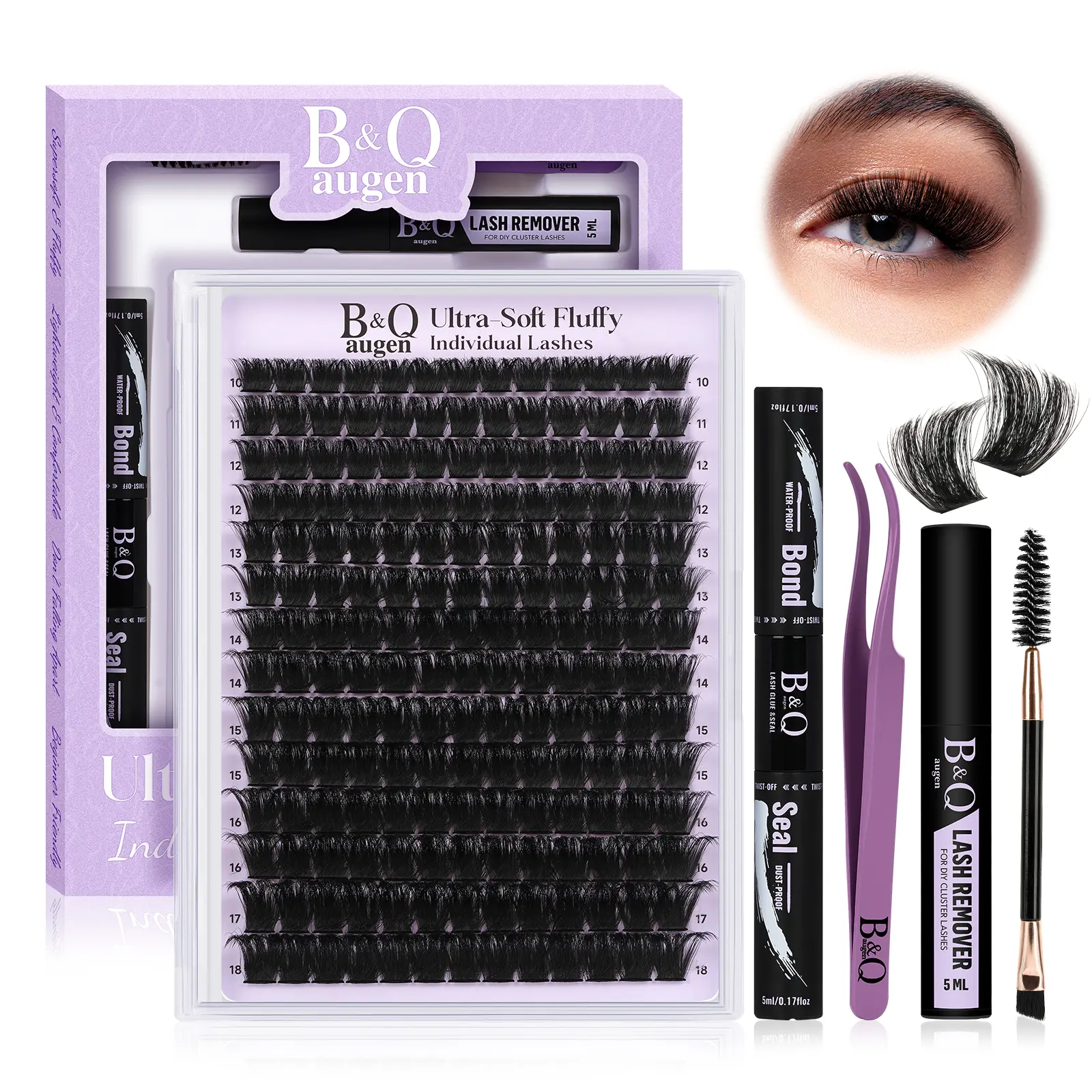 B&Q Black Pearl Kit 200D l Dramatic Soft Mega Volume Lashes,D-Curl, Updated Silk Protein Material Clusters,DIY Lashes Extension, Week Long Lasting #tiktokshopbacktoschool