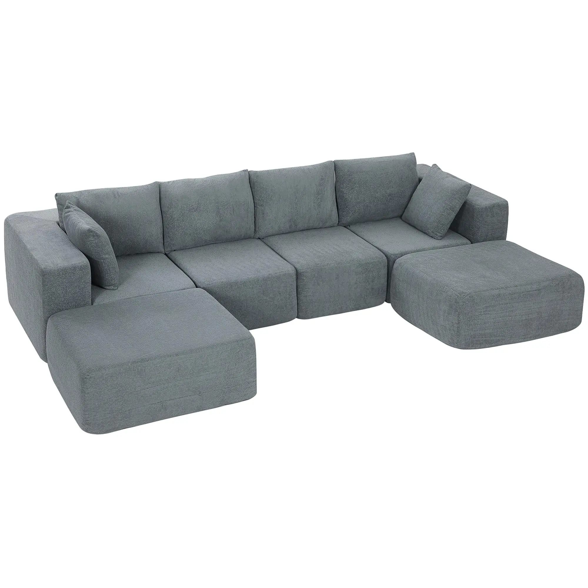 HOMCOM 116" Modular Sectional Sofa, Boneless Sectional Couch with Wide and Deep Seat, 4 Seat U-Shape Sofa Couch with 2 Ottomans for Living Room Apartments Bedroom, No Assembly Required, Dark Gray