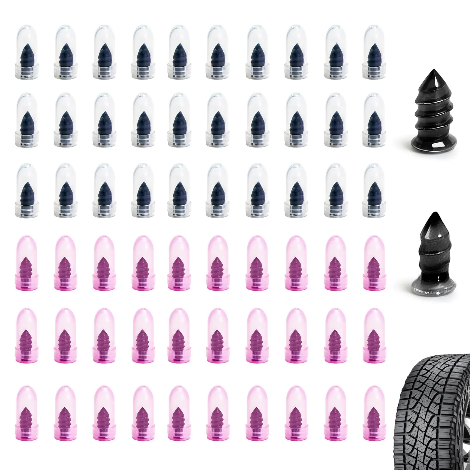 60PCS Tubeless Tire Repair Rubber Nail Kit - Self-Tapping Spiral Tire Plugs (2 Sizes) Car Repair Tools with Adhesive Seal for Puncture Stop, Roadside Fix on Cars/Bikes