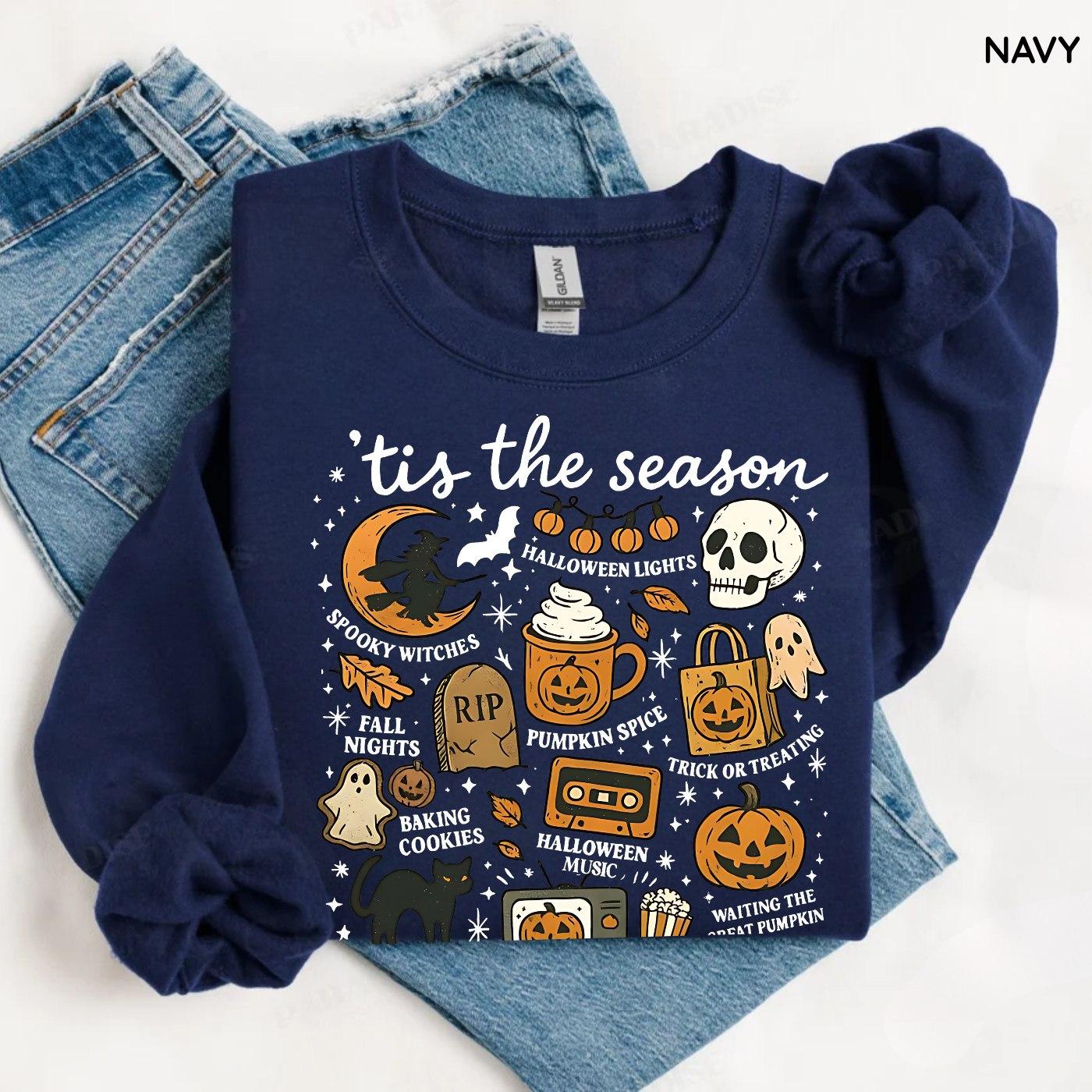 Tis The Season Halloween Sweatshirt, Cute Fall Graphic Tee, Pumpkin Witch Shirt, Trendy Halloween Gift Top,  Unisex Womenswear