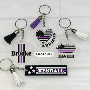 Personalized Thin Purple Line Keychain, Security Guard Gift Keychain, Thin Purple Line Flag Keychain, Security Profession Gift