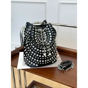 New Rhinestone Bucket Bag. Women's Banquet Bag, Party Style, Pearl Pendant Chain Crossbody Shoulder Bag, Light Luxury Style