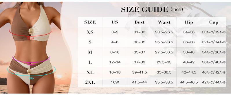Eomenie Bikini Sets for Women Color Block Two Piece Bathing Suit V Neck Tie Back Swimsuit