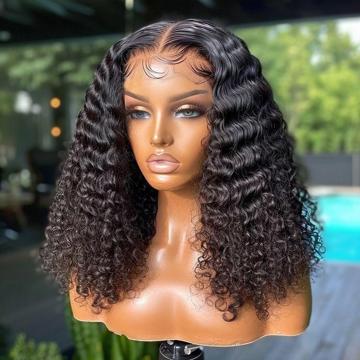 Wear And Go Glueless BOB Human Hair Wig Peruvian Deep Wave Curly Short Bob 6x4 HD Pre Cut Glueless Water Wave Wig 100% Human Hair For Women Ready To Wear And Go On Sale