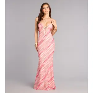Sunset Swirl Lace-Up Maxi Dress