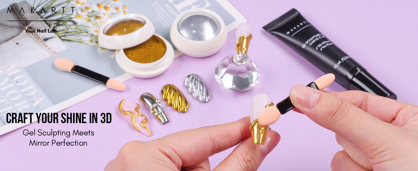 Makartt 3D Nail Gel and Chrome Nail Powder Kit, Sculpting Gel for Nail Art, 15g DIY Craving Gel, No wipe 3D Molding Gel and Metallic Chrome Powder Set for Nails Decoration Manicure Pedicure Use Nail Care Nail Polish Makartt 3D Nail Gel and Chrome Nail Powder Kit, Sculpting Gel for Nail Art, 15g DIY Craving Gel, No wipe 3D Molding Gel and Metallic Chrome Powder Set for Nails Decoration Manicure Pedicure Use Nail Care Nail Polish