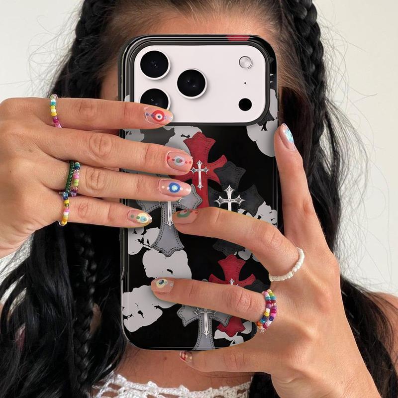 Tough Phone case Luxury Denim Tears x Cross Cover Black & Red Phone Case for iPhone 17 Pro Max 17 Pro 17 16 15 14 13 12 11 Series Protective