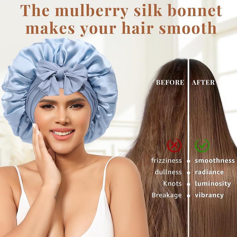 AWAYTR Silk Bonnet for Sleeping Women 100% Mulberry Silk Bonnets Double Layered Night Cap with Tie Band Reversible Hair Bonnet Sleeping Hair Wrap Pink Haircare Cap Heatless