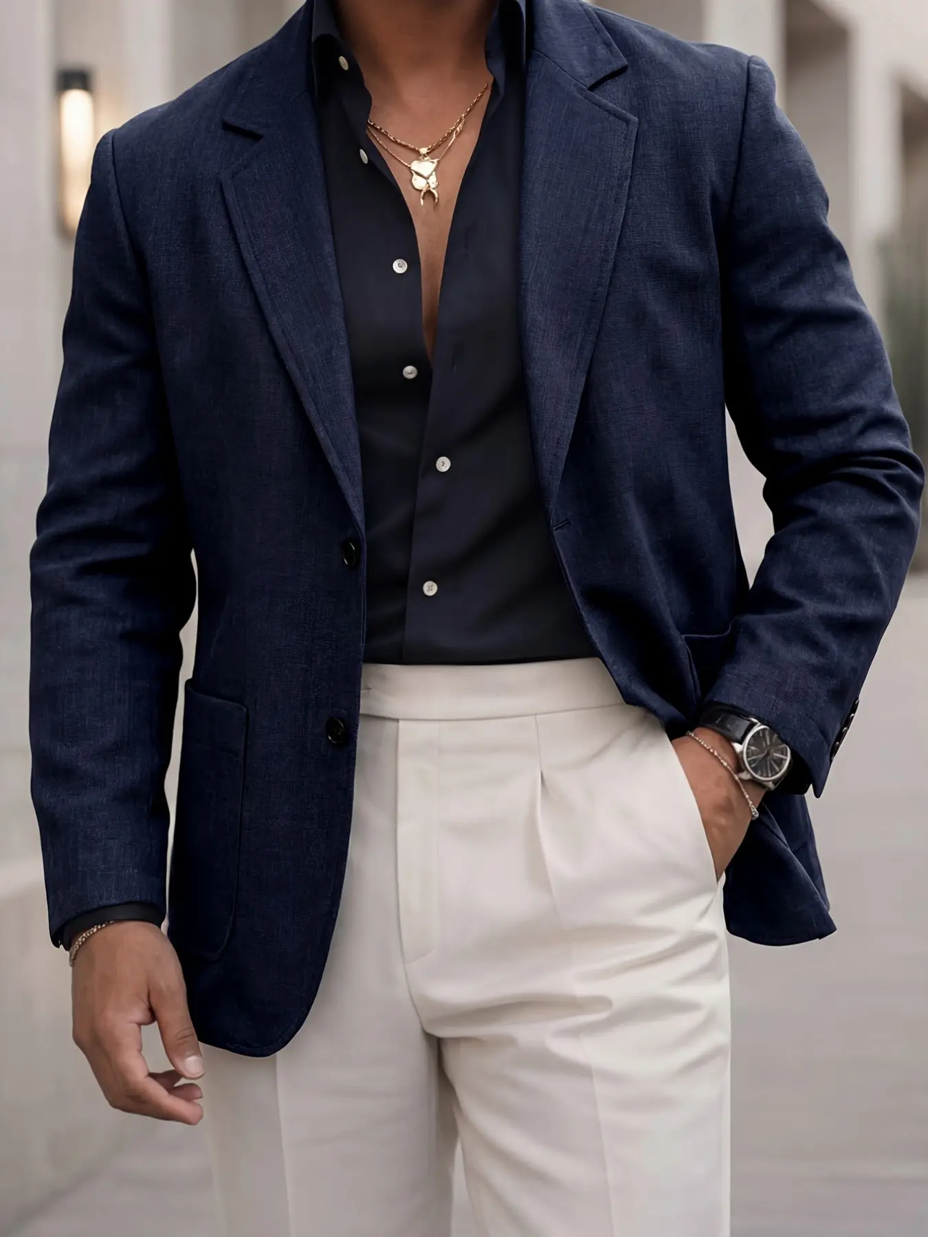 Men's Classic Blazer, Lightweight Breathable Fabric, Casual Business Wear, Business Work Clothes, Slim-Fitting, Fall Season, Plain Pattern, Fashionable Outerwear