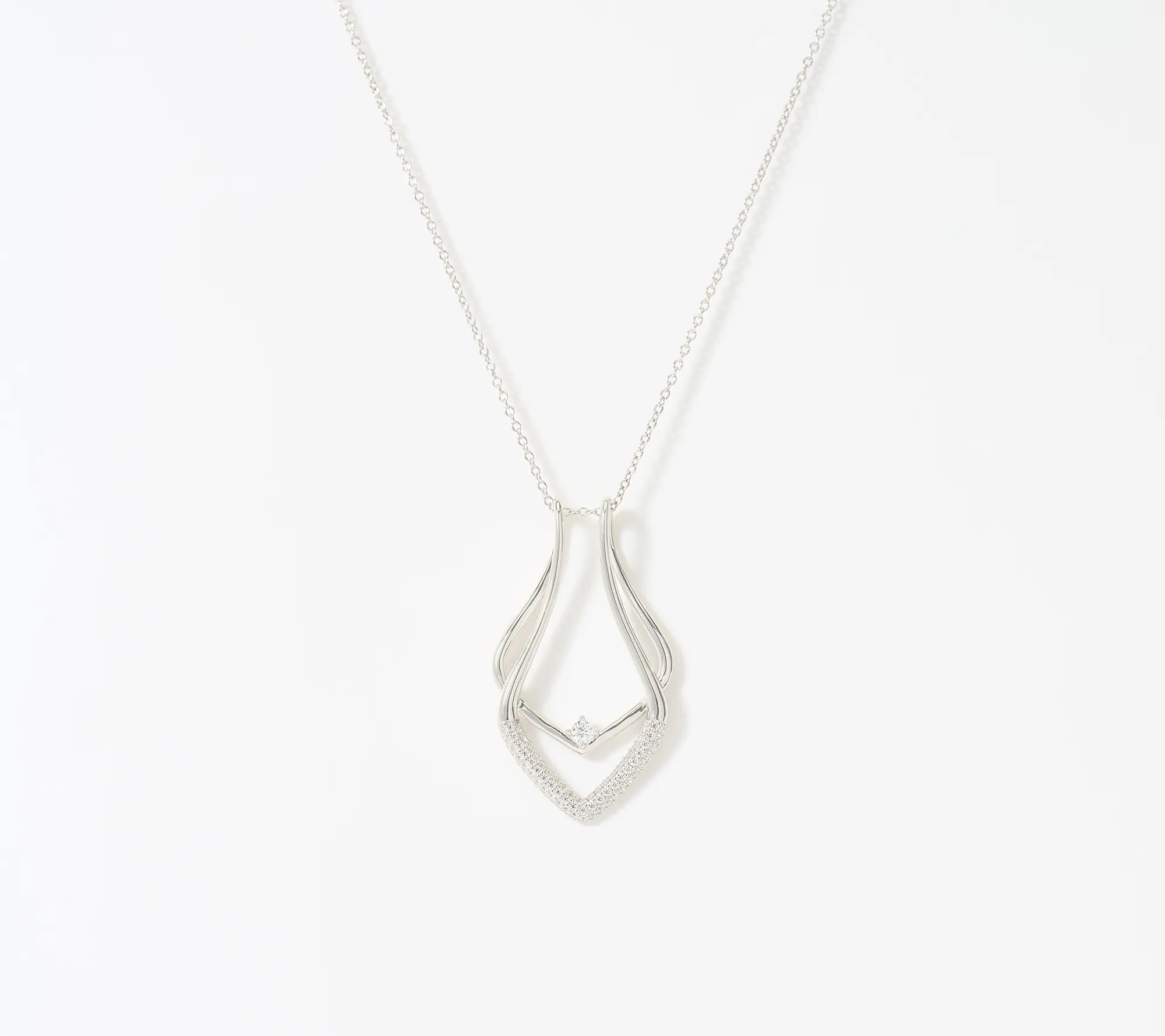 Diamonique Classics Ring Holder Pendant Necklace, Sterling Silver