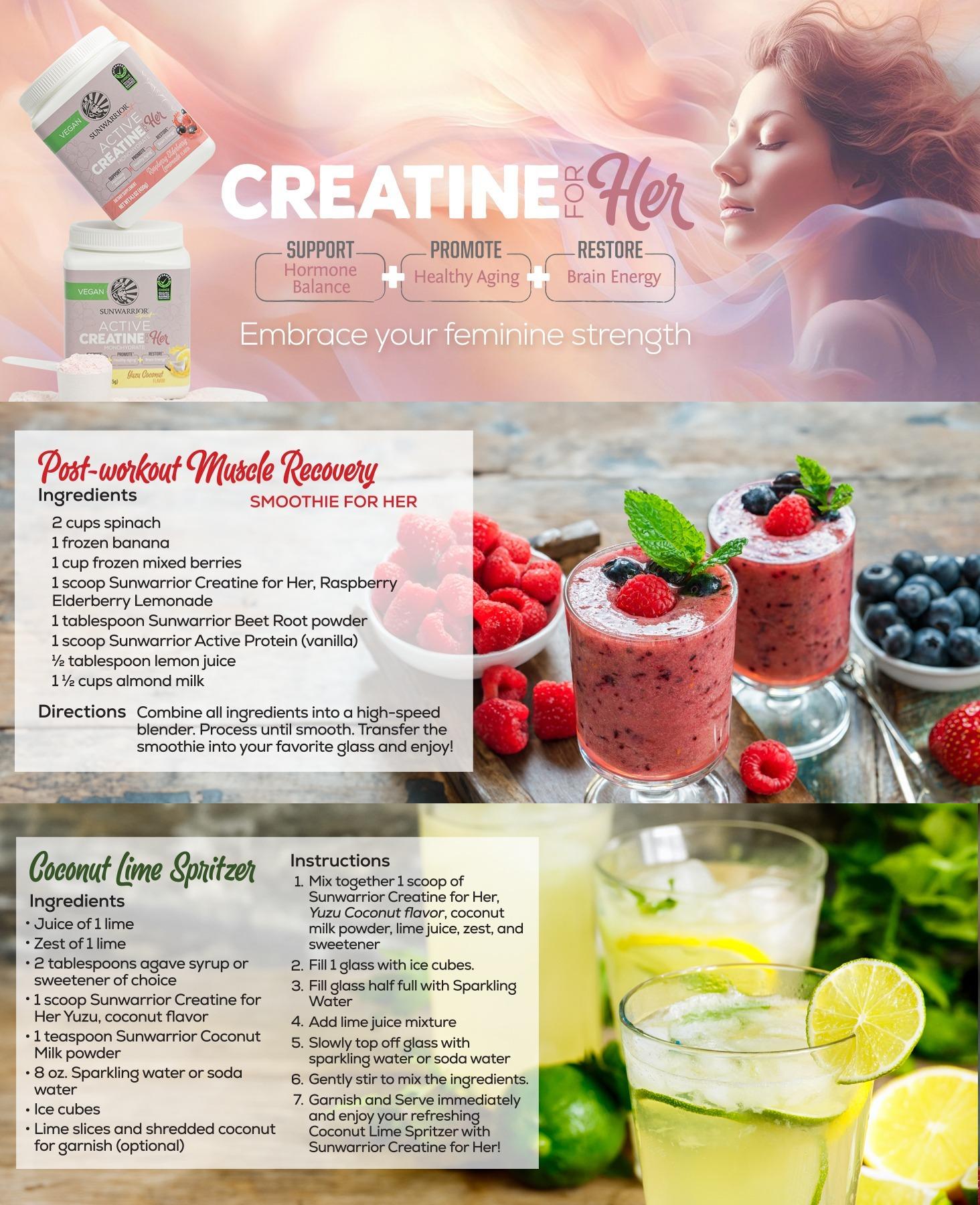 Sunwarrior Active Creatine Monohydrate Protein Powder for Women 370g - Micronized, Pre-Workout & Post-Workout Shake, Vegan, Easy to Mix - Healthcare, Supplement (50 Serve)