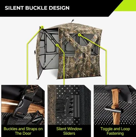 TIDEWE Vis360 360&deg; See-Through Hunting Blind, Silent Pop-Up Deer Ground Blind with Removable 300D Blackout Panel, Adjustable 270&deg;/360&deg; Viewing, 4 Full Panels