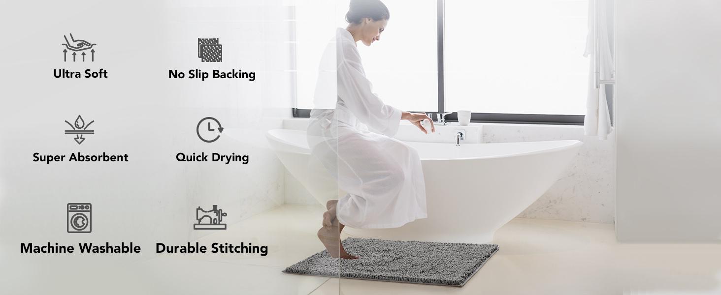 Deconovo Bathroom mat, Water Proof, Toilet Lid Mat & Bath Mat, Bath Rugs, Summer Bathroom Accessories, Machine Washable Low Pile Rugs for Living Room