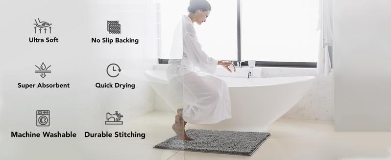 Deconovo Bathroom mat, Water Proof, Toilet Lid Mat & Bath Mat, Bath Rugs, Summer Bathroom Accessories, Machine Washable Low Pile Rugs for Living Room