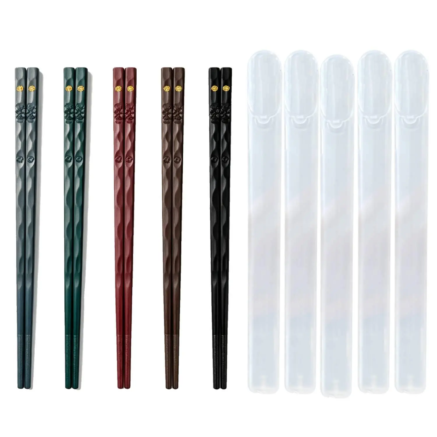 5 Pairs Multicolor Dark Color Chopsticks & 5Pcs Storage Case, Reusable Non-Slip Lightweight Chinese Japanese Korean Chopsticks Dishwasher Safe