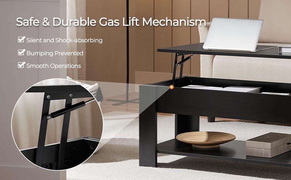 【On Sale】Yaheetech Lift Top Coffee Table Hidden Compartment & 2 Open Shelves Multipurpose Design Gas Lift  Small Space Friendly Living Room/Office/Home Use