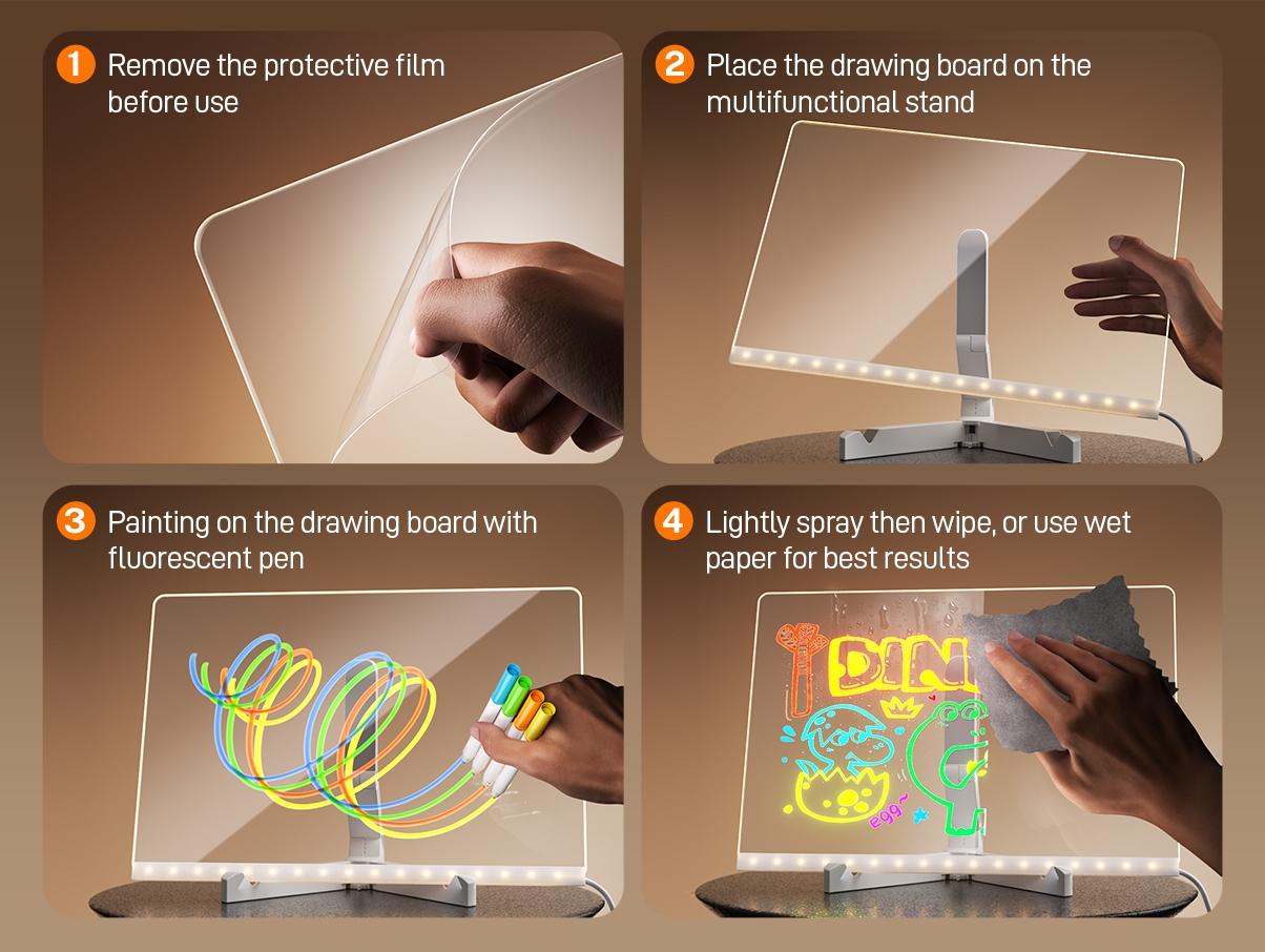 Conatu Acrylic LED Drawing Board for Kids, Acrylic Dry Erase Light-Up Drawing Board with Stand, Markers & Wipes, Erasable Reusable Board for Kids Learning, Ideal Gift for Birthday