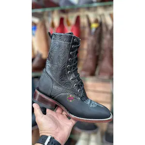 Botas Lacer - Black Leather Tooled Boots Girl Women