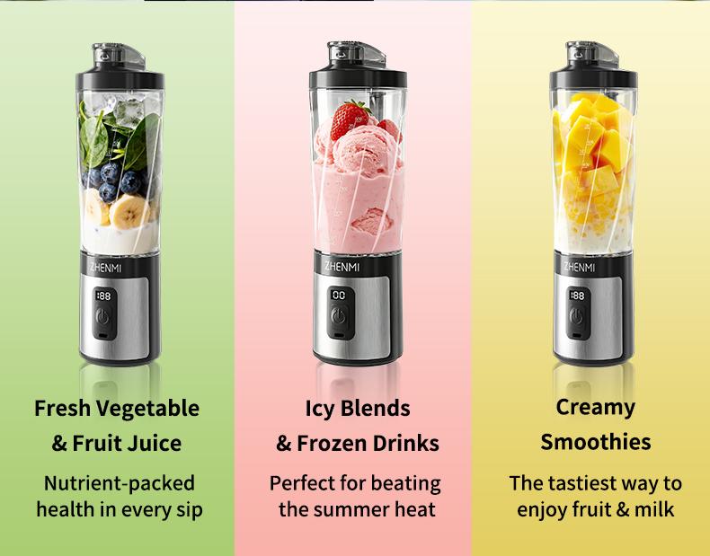 ZHENMI Personal Portable Blender with Digital Auto-Countdown Display, 20oz Leakproof Travel Cup with Guarded 6-Blade for Ice Crushing, USB-C Rechargeable, BPA-Free, Dishwasher Safe, For Shakes, Smoothies & Ice, Blend & Go Anywhere
